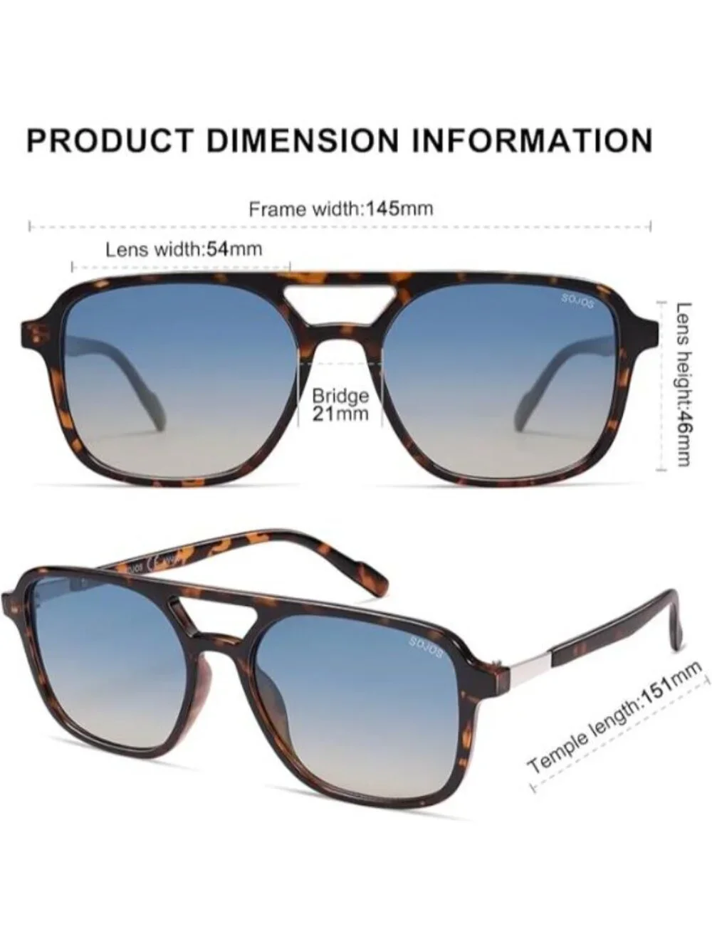SOJOS Women Aviator Sunglasses Rectangle Sun Glasses Tortoise Frame Blue Lens